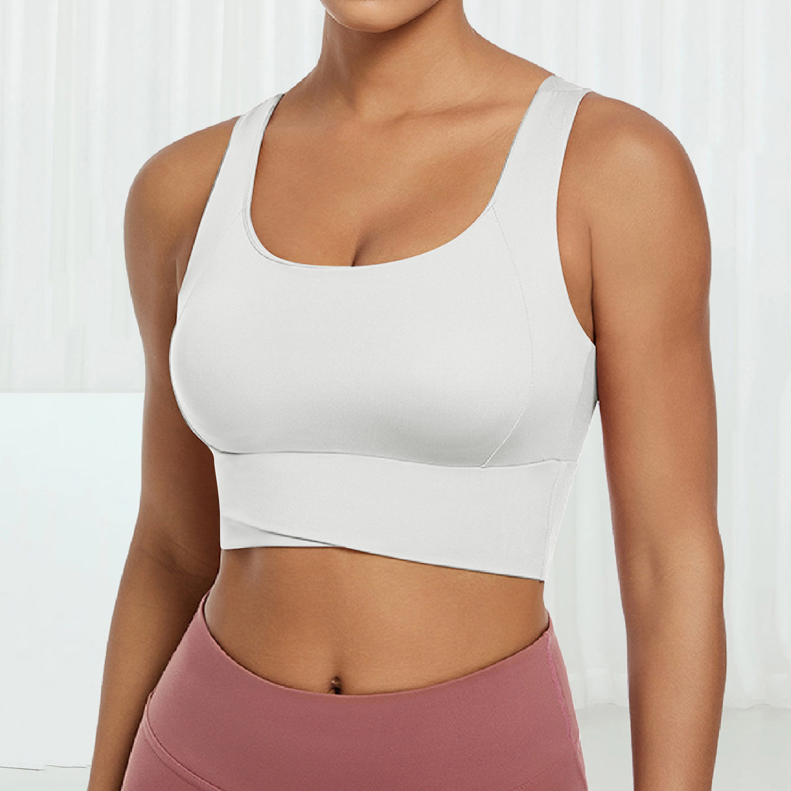 thumbnail image 2 of Sujetador deportivo sin aros para mujer - Camiseta de yoga sexy con fruncido y relleno fijo en el pecho - S-XL, 2 of 4